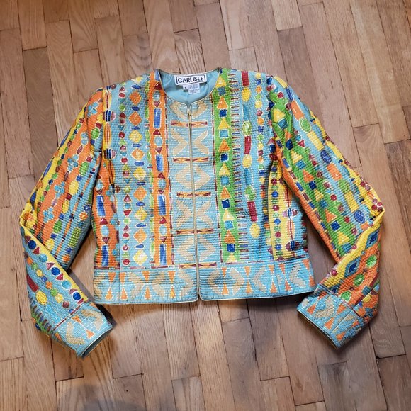 Carlisle Colorful Silk Coat of Many Colors Jacket - size 6 - Picture 7 of 14